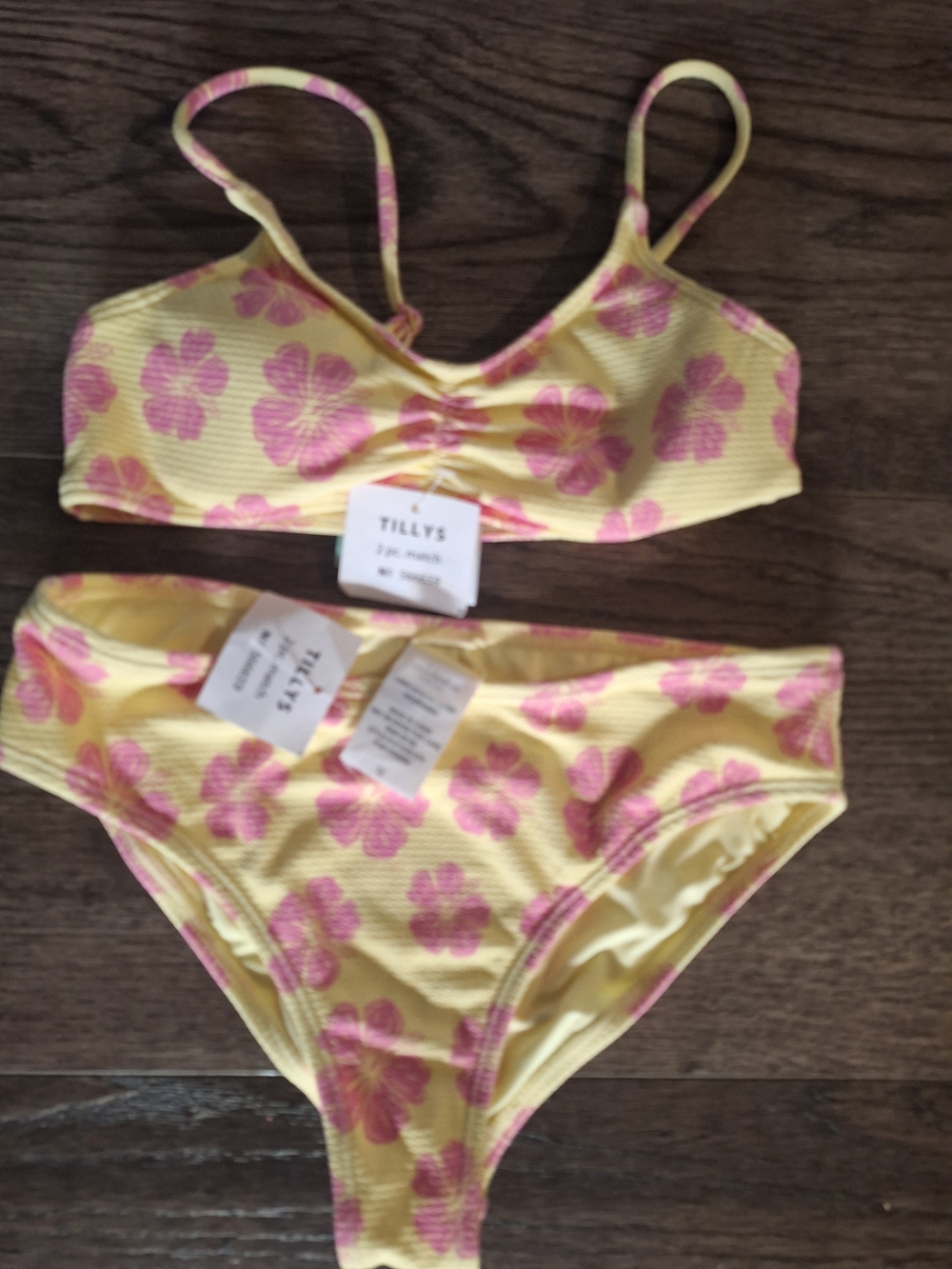 Tilly's Yellow Bikini Set with Pink Floral Print
